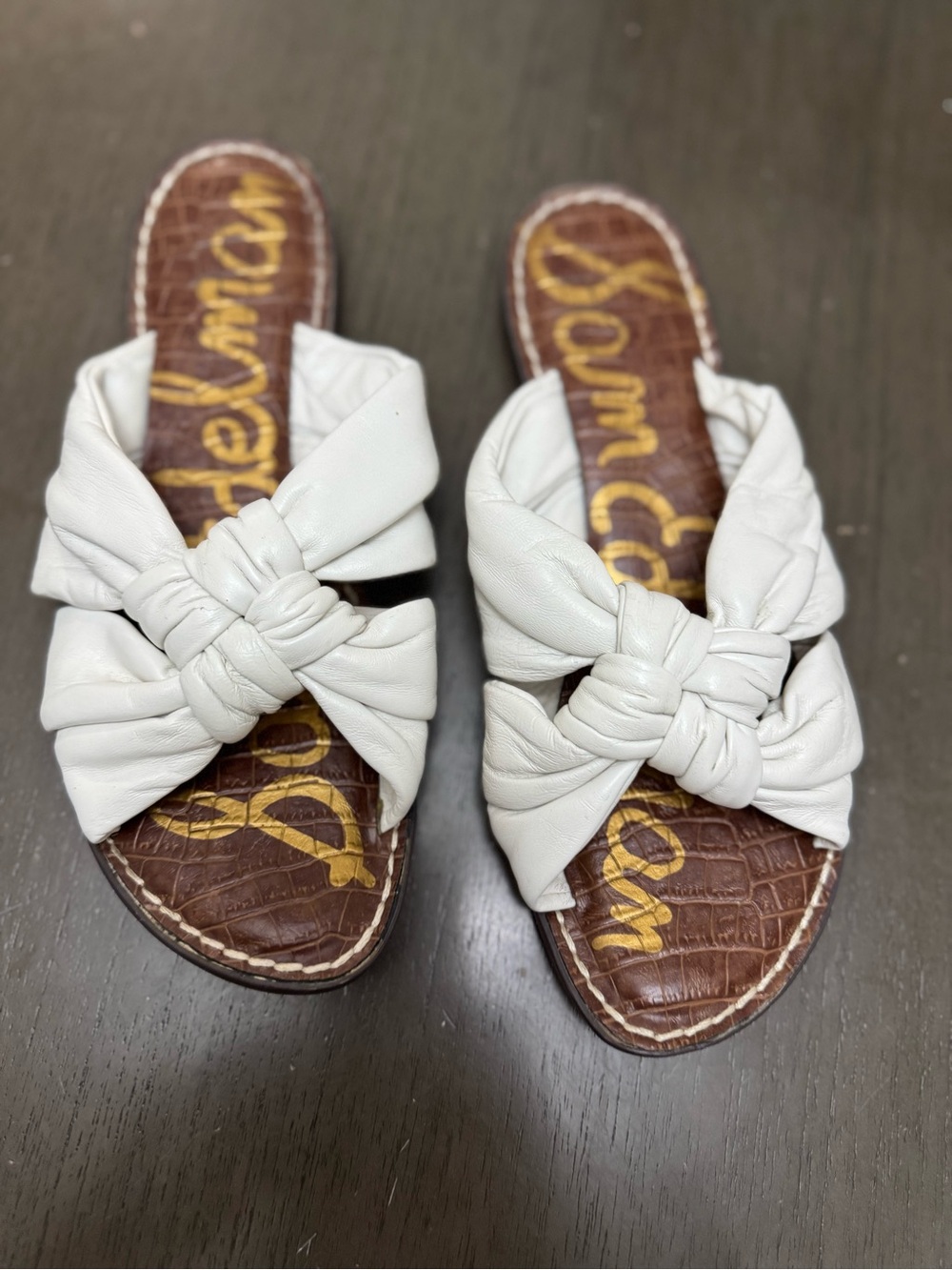 Sam Edelman Garson White Leather Knotted Slide Sandals Women’s Size 8.5 w